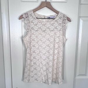 SO Sleeveless Ivory Flower Lace Tank with Lining